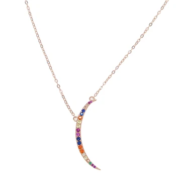 

multi colorful cz Moon Pendant Necklace Healing Crystal Natural Stone 925 sterling silver 2018 hot Moon Necklace