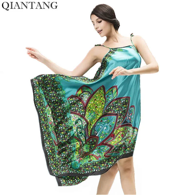 

New Fashion Style Women's Faux Silk Robe Nightdress Summer Bath Gown Sleepwear Bathgown Mujer Pijama One Size Y8844