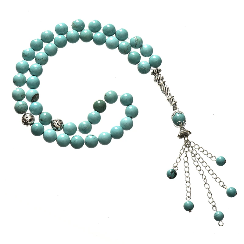 

Natural 8mm Green Turquoise Round Stone Prayer Beads For Fashion Rosary Bracelets 16inch Making Diy Design F045