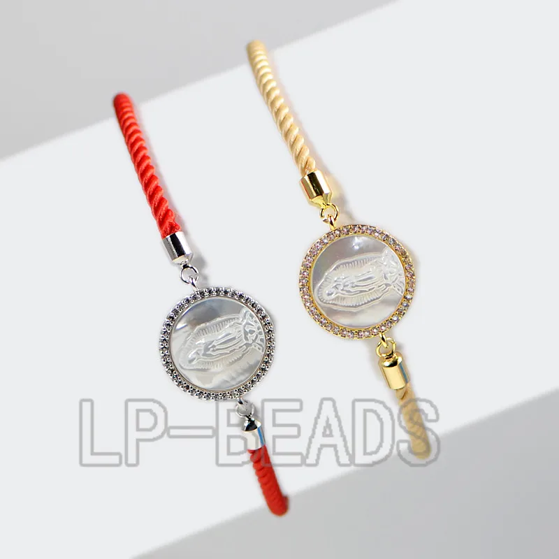 

3pcs/Lot Virgin Mary Shell Pearl Micro Pave Cotton Milan Adjustable Cord Bracelet Wholesale