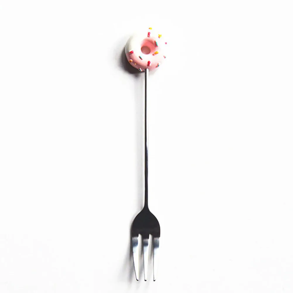

Tableware Dessert Cartoon Doughnut Spoon Fruit Ice Cream Easy Clean Kitchen Cute Fork Safe Candy Stainless Steel Colorful