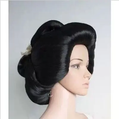 

New !!! black Japanese Geisha Flaxen Hair Synthetic Daily Cosplay Wig