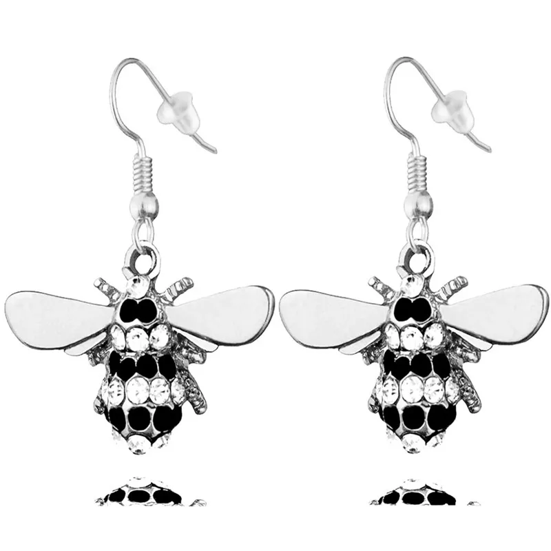 

Everyday Bee Dangle Earrings Silver Female Crystal Simple Cute Drop Earrings Hanging Women Bride CZ Elegant Tiff Jewelry 2018