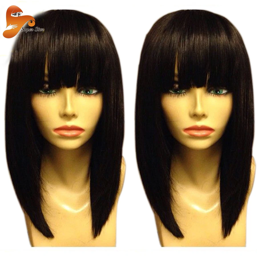 

Best Silky Straight Full Lace Human Hair Wigs With Bangs Brazilian Virgin Human Hair Bob Wig Full Lace Front Wigs With Baby Hair