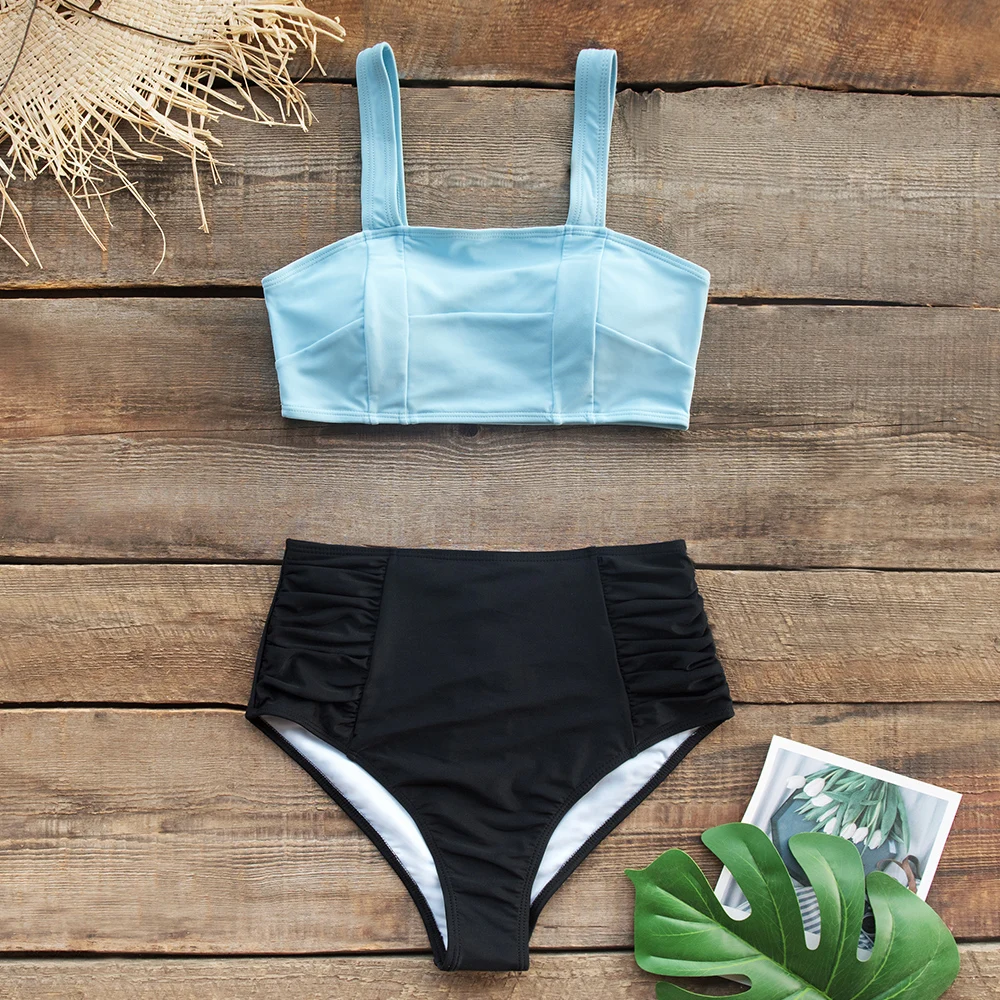 light blue high waisted bikini bottoms