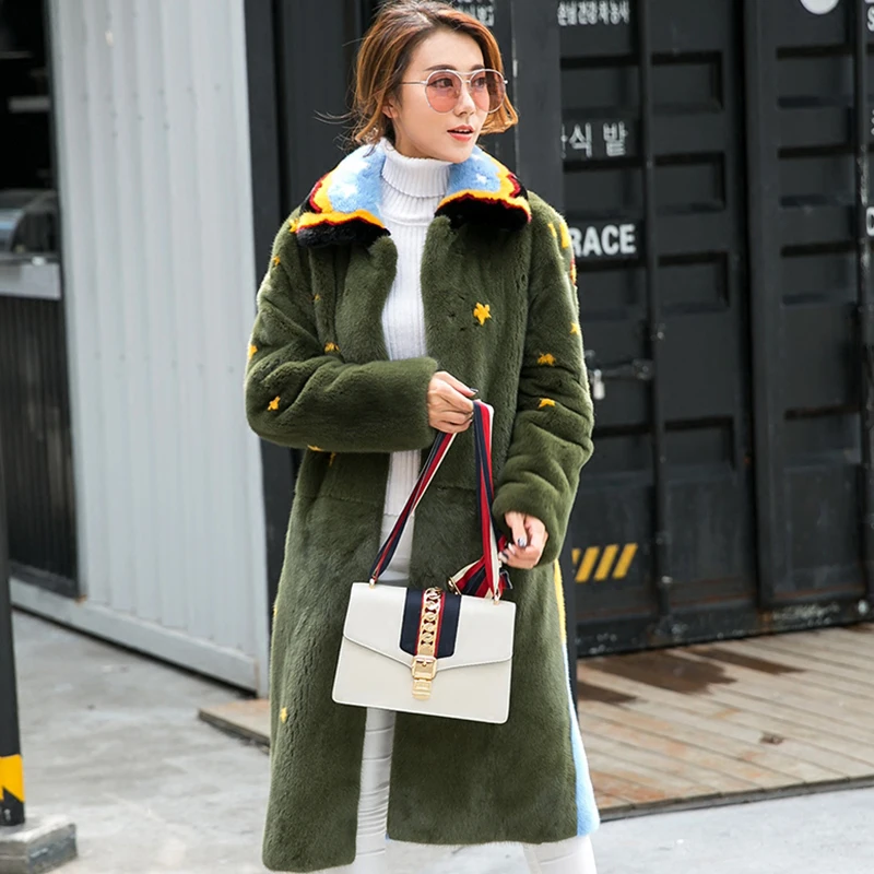 M.Y.FANSTY 2017Shaba Winter Imported Crown Velvet Mink Full Sleeve Coat Turn Down Collar Real Fur Sunflower Women's Mink Coats