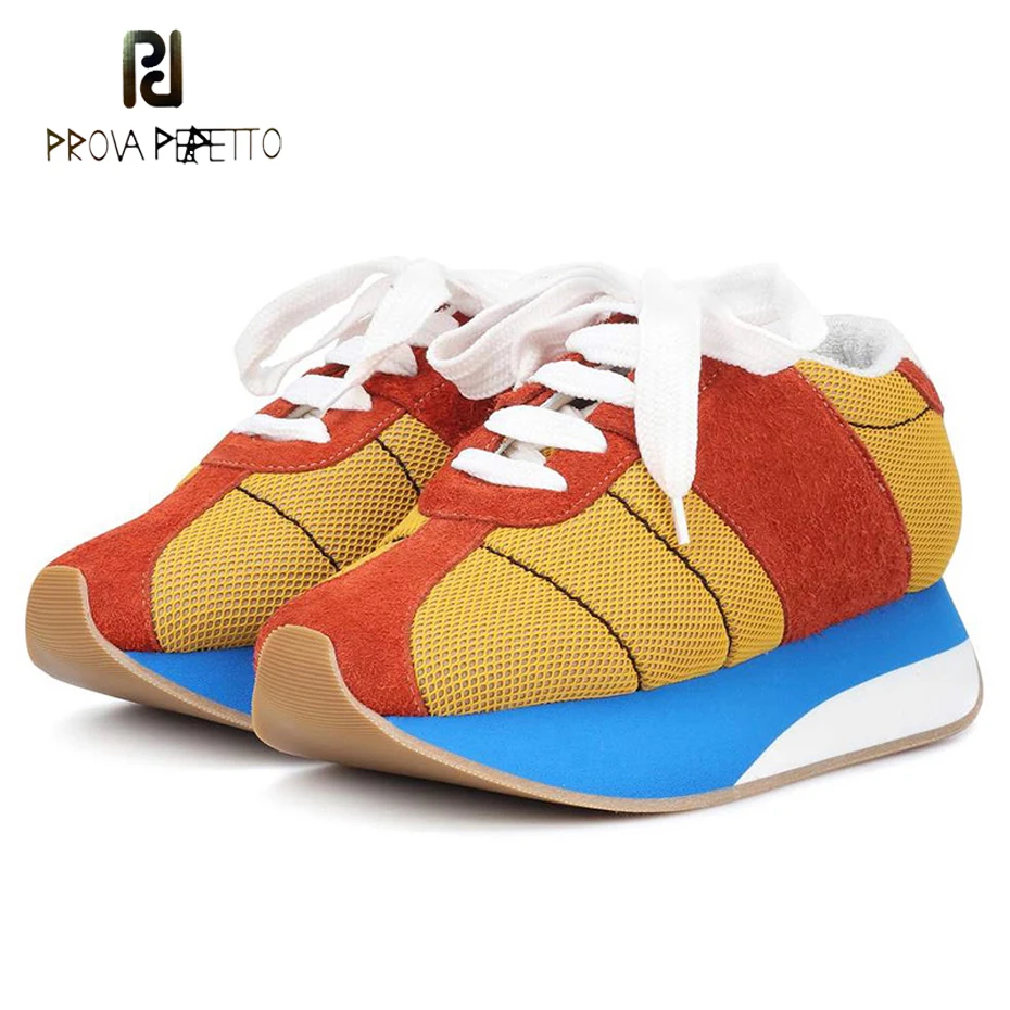 

Prova Perfetto new fashion mixed color breathable women sneaker platform thick bottom leisure style walking shoe 2019 chic shoes