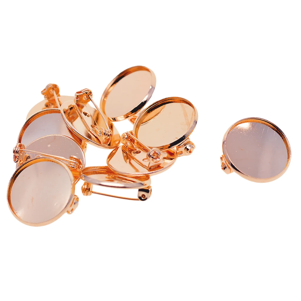10 Pieces Copper Blank Brooch Trays Cabochon Settings Fit for 20mm Resin Cameo Cabochons Rose Gold