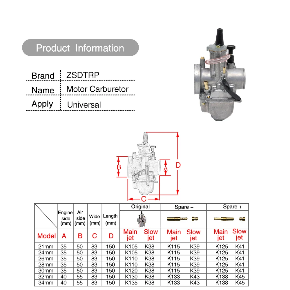 ZSDTRP универсальный мотоцикл 4 т KOSO ZSDTRP KEIHIN OKO карбюратор 24 26 28 30 32 34 мм с мощностью Jet Fit гоночный Скутер ATV UTV