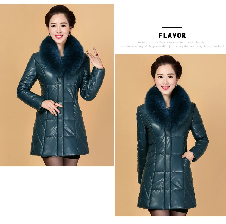 Women Elegant Winter Leather Jacket Long Thick Coat Fur Collar Jackets 2018 Fashion New Women Winter Warm Coat CH746 (23)