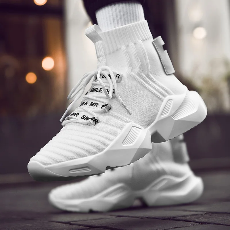 

2019 Fashion High Top Chunky Sneakers Sock Platform Sneakers Men Hip Hop Street Shoes Fly Weave Trainer Tenis Masculino Sneakers