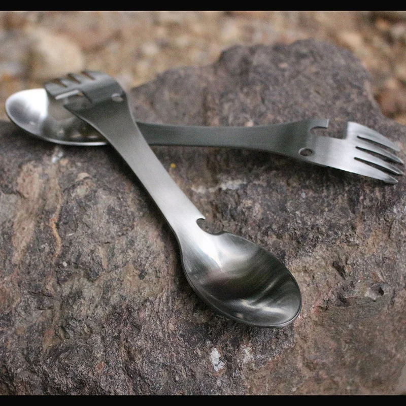 

Camping Outdoor Tableware BBQ Hiking Spoon Cookware Multifunctional Fork Bottle Opener Portable outdoor survival Tool