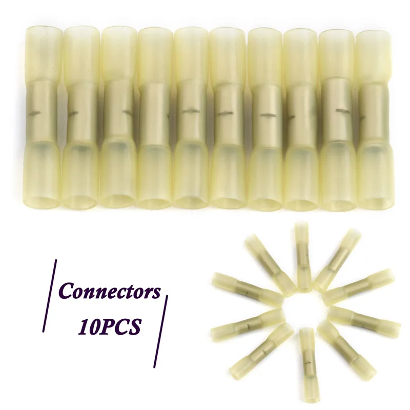 

10 PCS Yellow Waterproof Insulated Heat Shrink Terminals Seal Butt Wire Connectors Crimp Terminals kit AWG 12-10