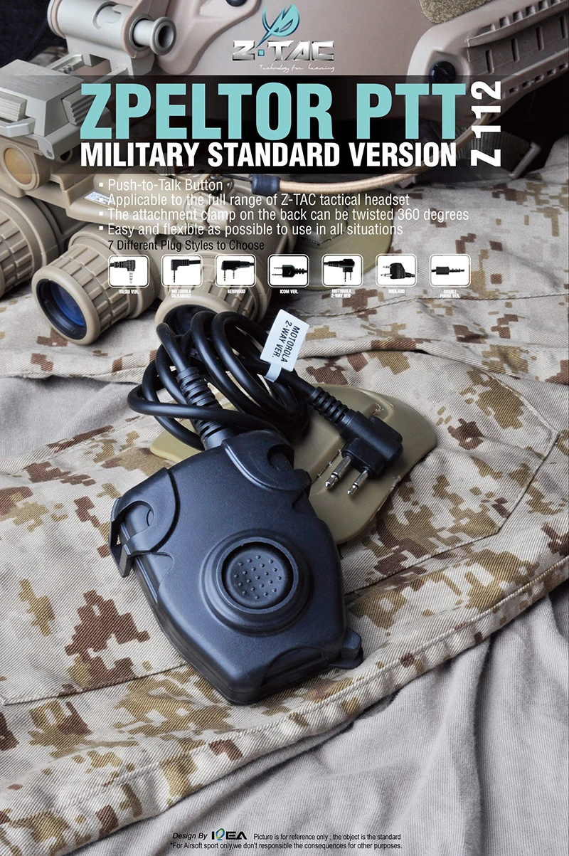 Z Tac Peltor Midland PTT кнопочная Военная Тактическая гарнитура Motorola/Midland Tactical PTT Baofeng Z112