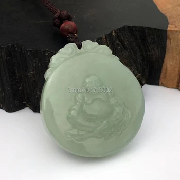 

Nature gray jade circular Buddhism jadite Amulet Talisman Necklace Lucky Carven -certificate