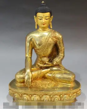 

S3096 11" Tibet Buddhism Lhasa Fane Bronze 24K Gold Shakyamuni Sakyamuni Buddha Statue