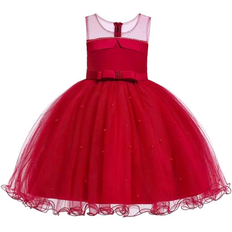 

Baby Girls Beaded Bowknot Princess Dress Toddler Wedding Party Formal Ball Gown Dress For Girls 2-12 Years Clothing
