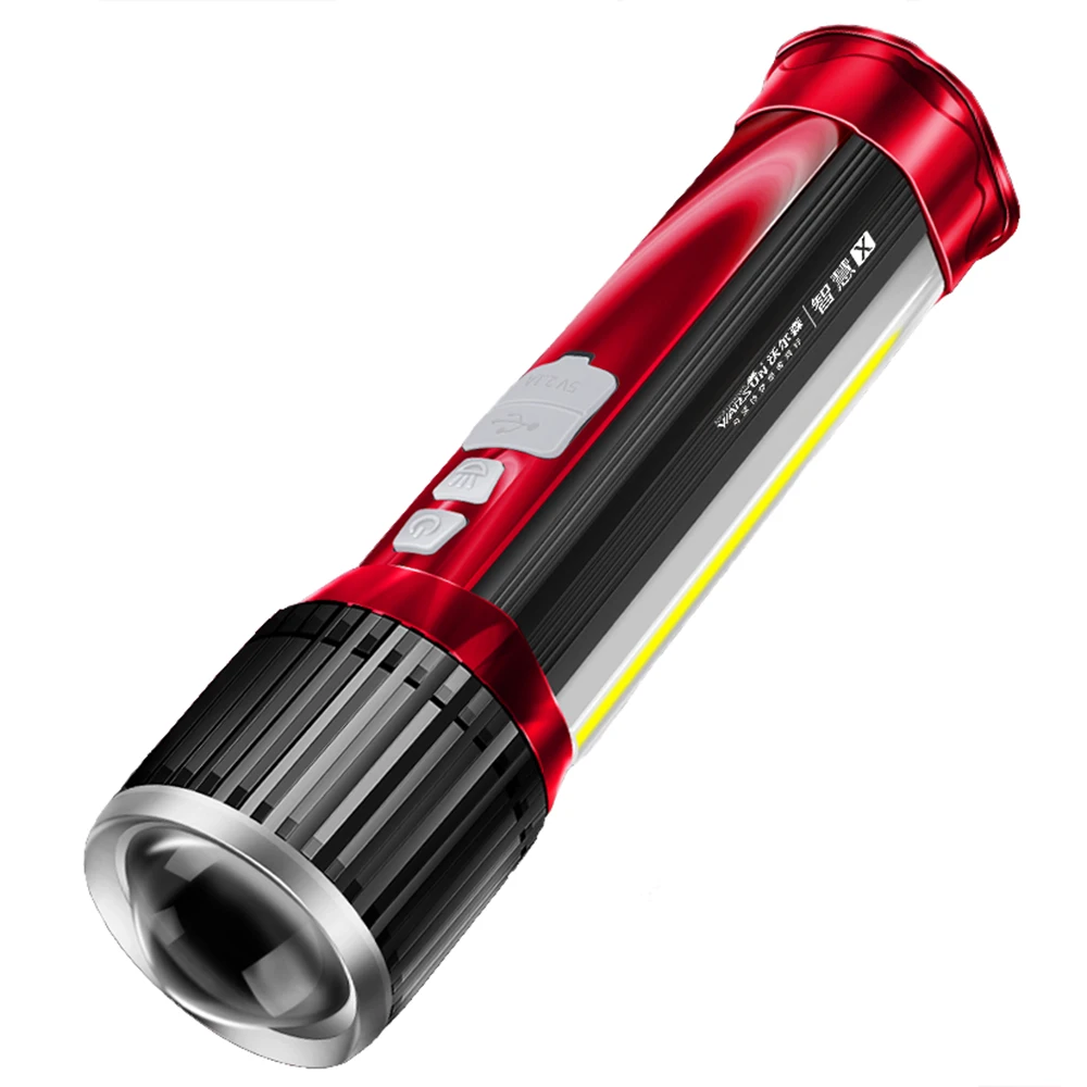 

15 Watt Zoomable LED Flashlight USB Rechargeable Outdoor Camp COB Lanterna 7 Modes CREE T6 Compact Torch Work Red Warning Light