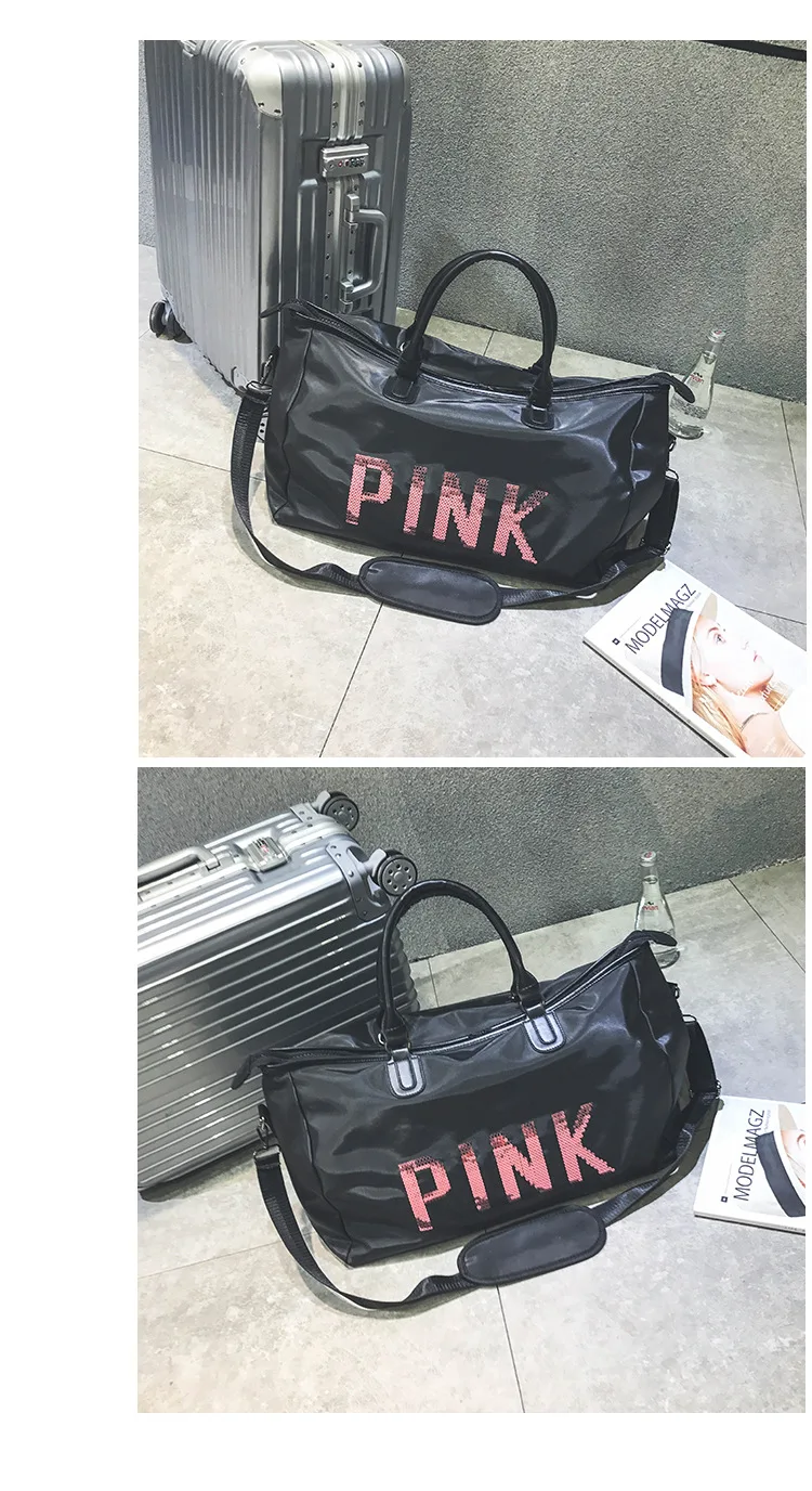 Новейший дизайн с блестками розовая одежда для фитнеса с буквами сумка через плечо женская сумка-тоут дорожная сумка Bolsa