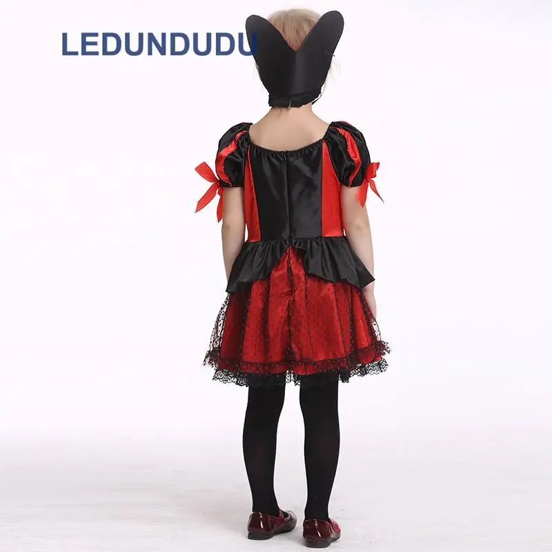 Queen Of Hearts Cosplay Costume for Kids Girls Princess Dress Children Halloween Fancy Party Suit (3)