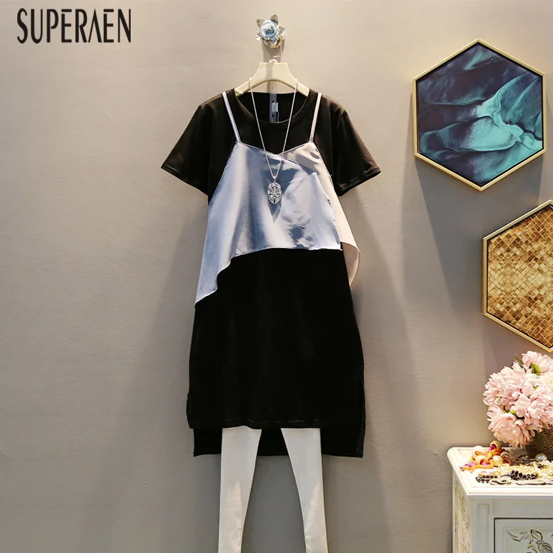 SuperAen/2019 новое летнее женское платье в Корейском стиле хлопковое повседневное модное дамское платье из двух предметов с короткими рукавами