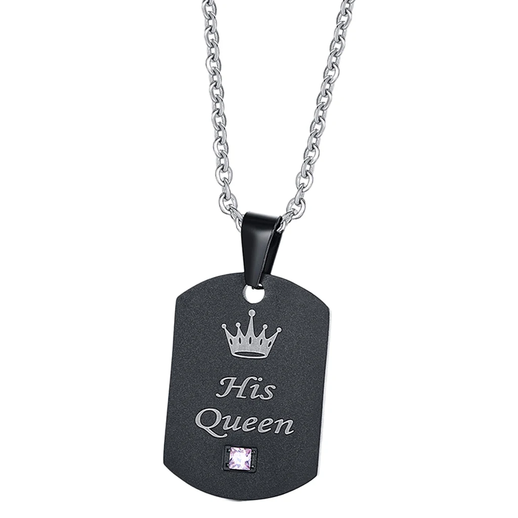 MagiDeal His Queen Her King Stainless Steel Crown Tag Puzzle Piece Matching Couple Necklace Fashion Jewelry