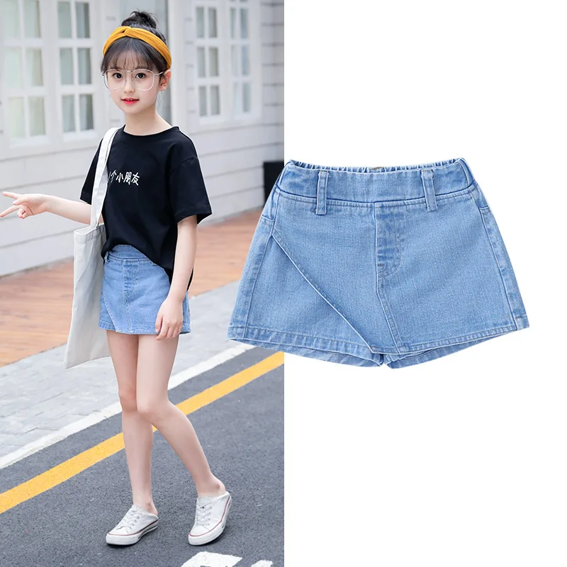 

New Fashion Summer Baby Girls Clothing Elastic Solid Faux Dress Denim Trousers Shorts Beach Jeans Pants Children Kids Clothes