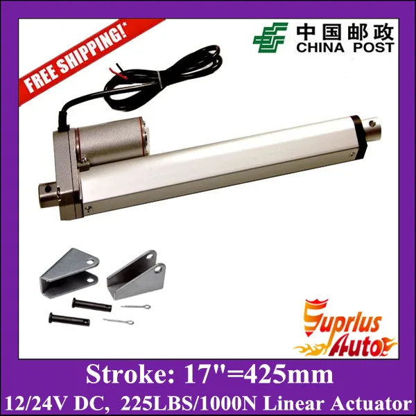

Free Shipping 17inch/425mm 12v linear actuatorr, 1000N/100kgs/225lbs load linear actuators with mounting brackets