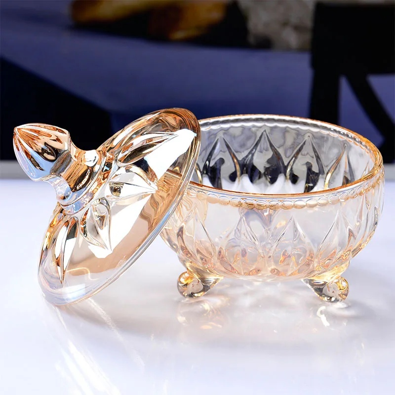 

European crystal glass with lid candy jar wedding glass container decorative storage tank amber glass jar
