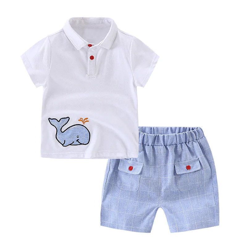 

Children's new summer set small whale embroidery boys short sleeve POLO shirt two-piece set