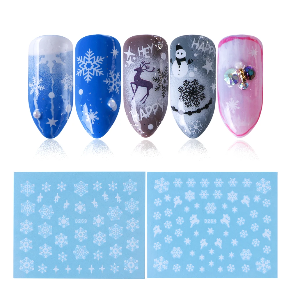 

1pcs Snowflake White Color Flower Designs for DIY Decor Water Decals Nail Sticker Christmas DIY Wraps Manicure Foils CHD260-270
