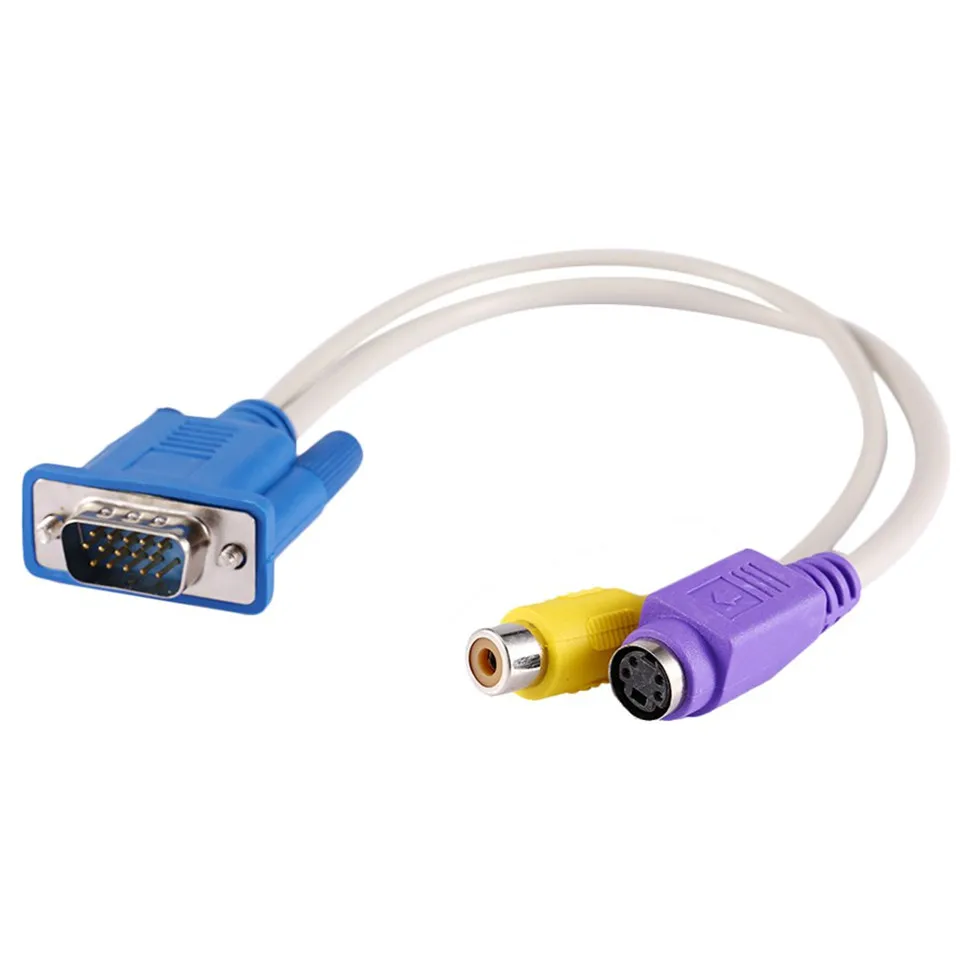 YKSO VGA Cable 15 Pin VGA Male to TV S-VideoRCA Female AV OUT Adapter Cable Audio Video Cable Composite HD TV VGA Cable (2)