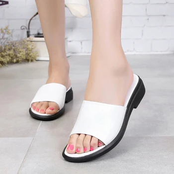 

Summer Women Slippers Nice Sweet Flat Heel Shoes Black White Woman Slides Plus Size 25-62