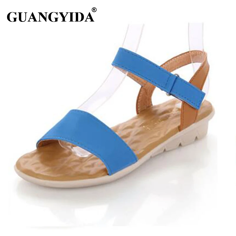 Fashion Low Heel Flat Ladies Sandals Artificial Leather Soft Basic