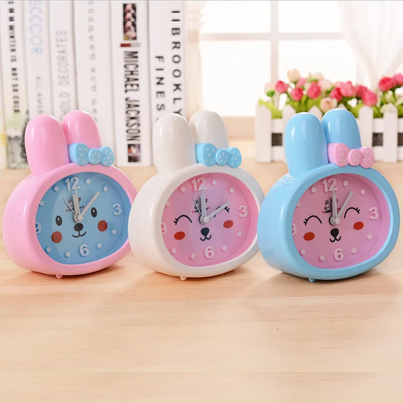 

Cartoon Pink Bunny Alarm Clock Plastic Big Number Digitals Pointer Creativity Bow-Knot Bracket Clock Home Bedrooms Desktop Alarm