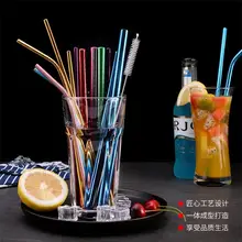 4/8 шт. многоразовый металлический питьевой соломы Высокое качество 304 Нержавеющая сталь красочные черный металлическая соломинка с чистящая щетка 215*6 мм