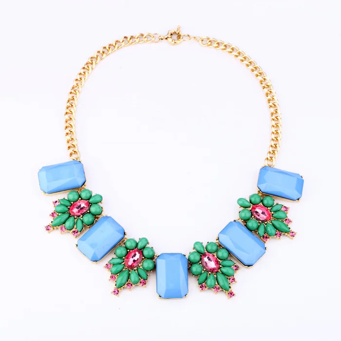 

Blue/Red Geometric Rectangle Flower Necklace Fashion Best Friend Statement Costume Necklace Collier Femme Jewelry