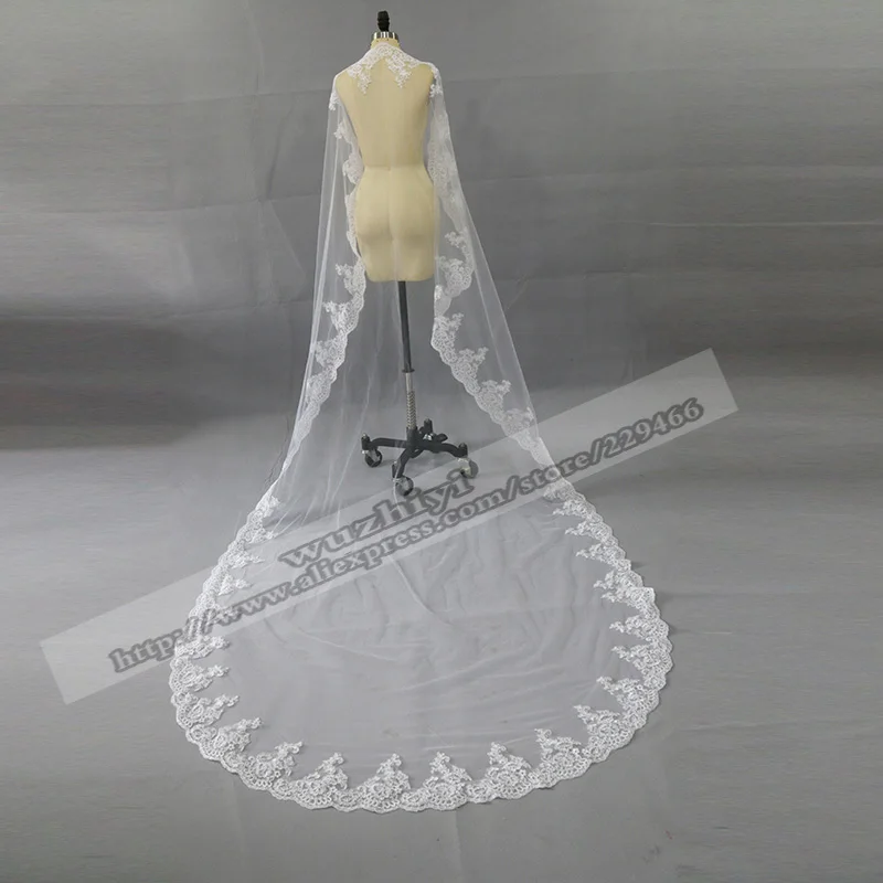 

wuzhiyi Vestido Noiva Casamento Hot Sale 3 Meter Long Tulle Wedding Accesories Lace Veil Bridal Veils White Wedding Dresses Veil