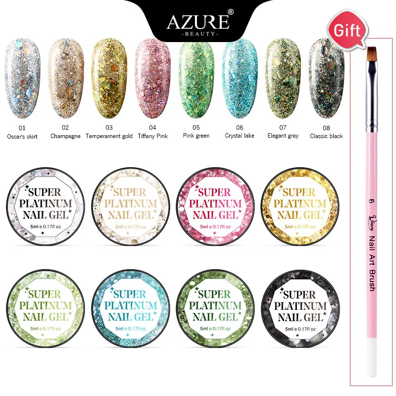 Супер Платиновый гель для ногтей Azure Beauty 9 шт./лот блестящий УФ с алмазным блеском