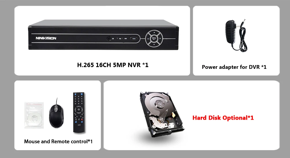 NINIVISION металлический корпус H.265 NVR VGA HDMI 4CH 8CH 16CH CCTV NVR 5 м 4 м 3 м 1080 P IP Камера ONVIF 2,0 безопасности Системы 16CH 5 м NVR