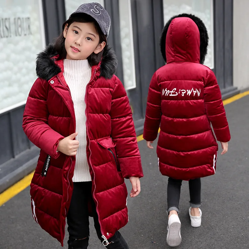 

Girl's Long Design Hooded Solid Color Velvet Thick Warm Winter Parkas Coats Casual Winter Outdoor Jackets