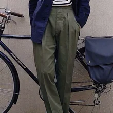 Винтаж Для мужчин трехколесного велосипеда для повседневные брюки Армейский зеленый Прямые хлопковые льняные длинные брюки Slim Fit мужской штаны B3