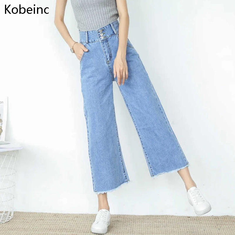 Kobeinc 2017 Vrouwen Hoge Taille Jeans Broek Mode Losse Kwastje Brede Been  Broek Lichtblauw Denim Pantalones Feminino Slanke Broek|slim  trousers|fashion trouserswide leg pants - AliExpress