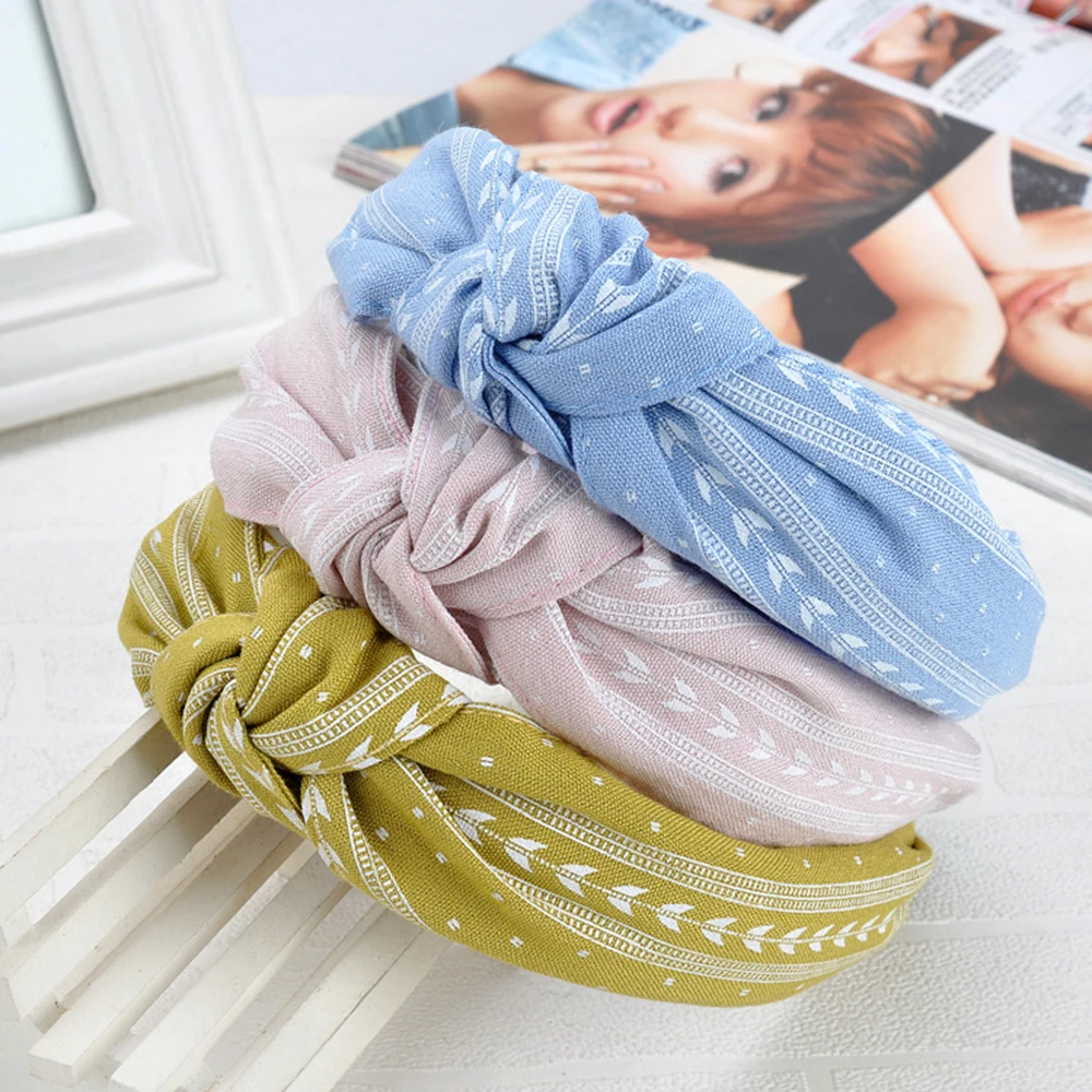 

Boho Headband Hair Accessories For Women Hand Made Turban Headband Girls Big Bow Print Korean Fashion Knot Hairband Headdress