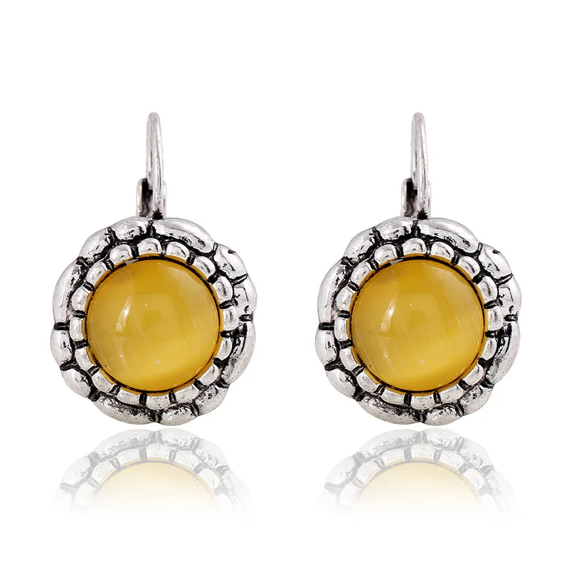 

2018 New Arrival Women Trendy yellow opals Stone Stud Earrings for Women Girl Fashion Geometric round Stud Earring Jewelry