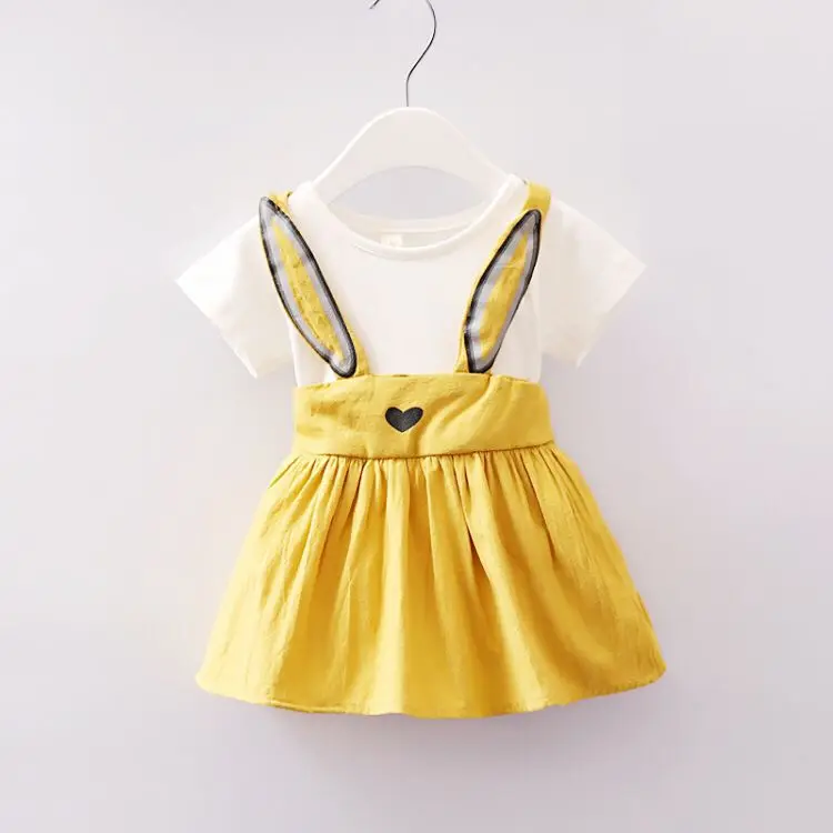 

Baby Girl Clothes Dress Casual Loose Rabit Flower Patch Denim Summer Cotton Clothing Children Cute Kids Baby Girl Dress