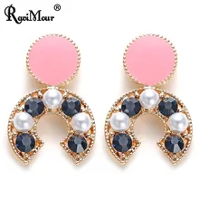 Moda geométrica brincos de jóias moda semi redonda cristal coréia ferradura earing rosa azul festa presente para meninas dropship(China)