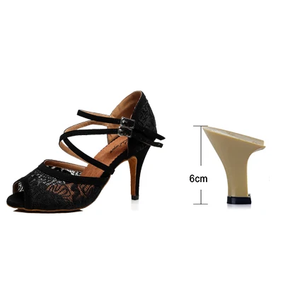 Ladingwu/женские кружевные туфли для латинских танцев; женская Обувь для бальных танцев; Танцевальная обувь для сальсы и выступлений; цвет красный, черный, коричневый - Цвет: Black 6cm
