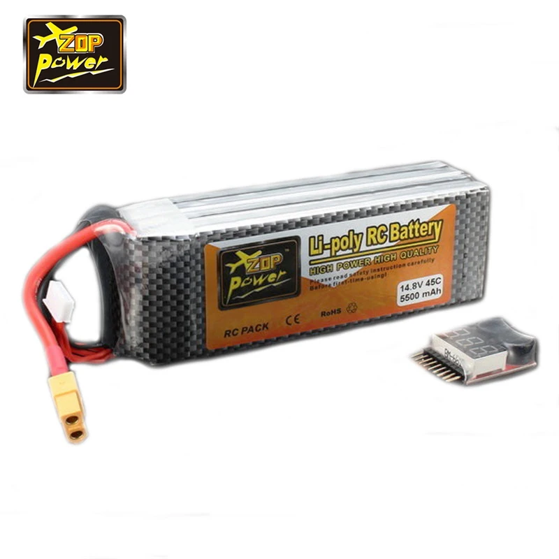 

Newest ZOP Power 14.8V 5500mAh 4S 45C Lipo Battery XT60 Plug Connector With Remote Battery Monitor for RC Models Toy Helicopter