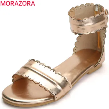 

MORAZORA 2019 summer big size 47 women sandals pu zipper simple summer shoes comfortable flat shoes women beach shoes ladies